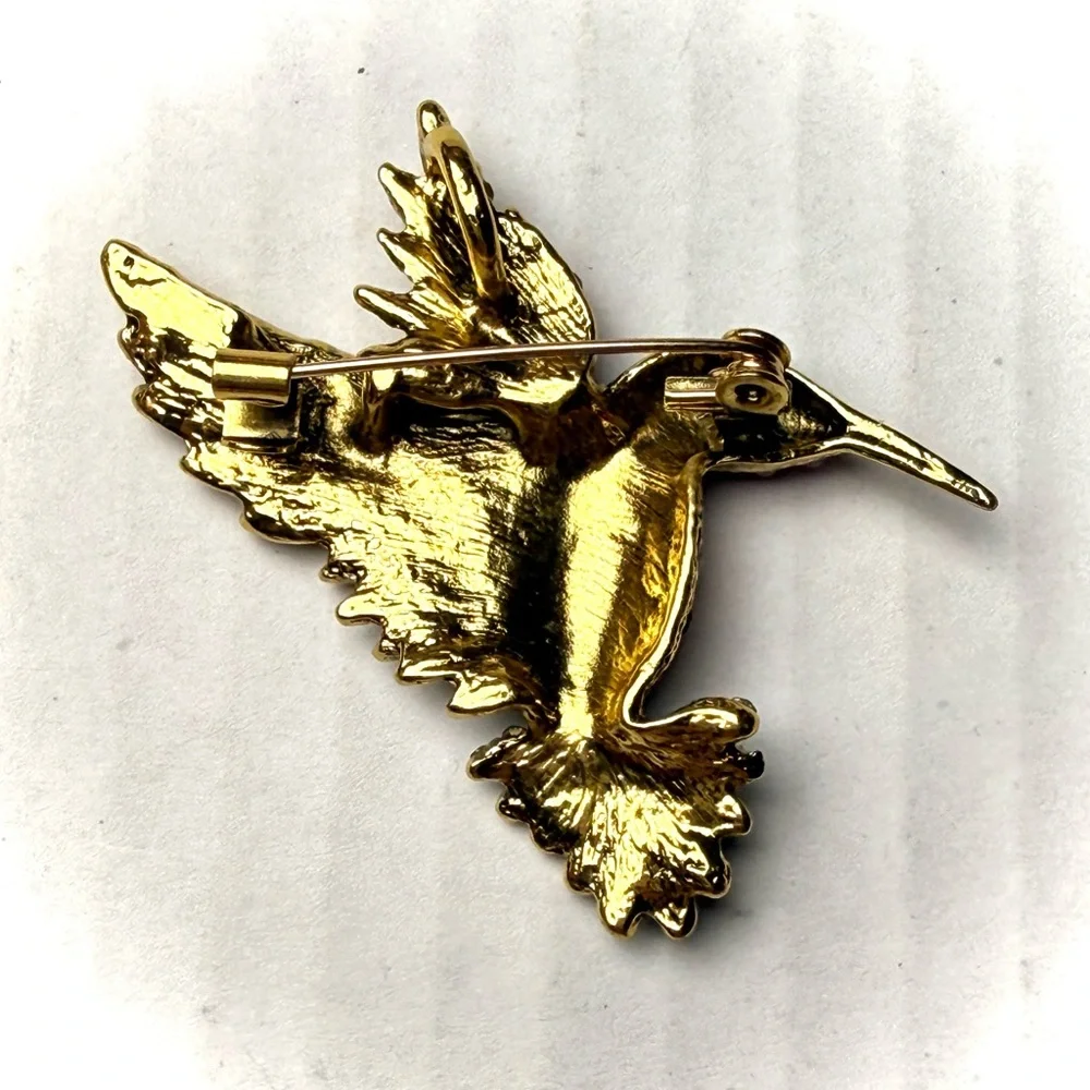 Hummingbird Crystal Rhinestone‎ Pink Blue Green Brooch Pin Gold Tone